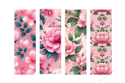 Set of 4. 3 X  9 Pink Floral Bookmarks.