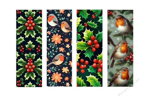 Set of 4. 3 X  9  Holly and Robin Bookmarks.