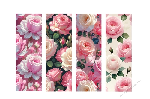 3 X 9. Pink and White Rose Bookmarks.