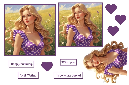 Lady In Purple and White Polka Dot Dress Toppers.