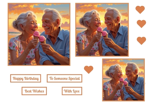 Older Couple Having Ice-cream On The Beach Toppers.