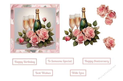 Beautiful Roses and Champagne Toppers.