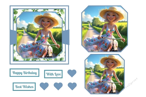 A Whimsical Lady On A Bicycle Toppers.