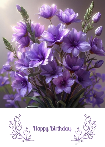 Purple Flowers 5 X 7. Card Front. 