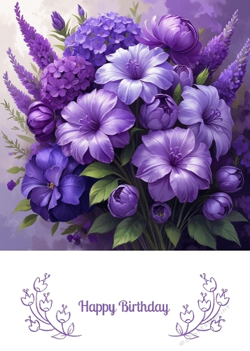 Purple Flowers 5 X 7. Card Front. 