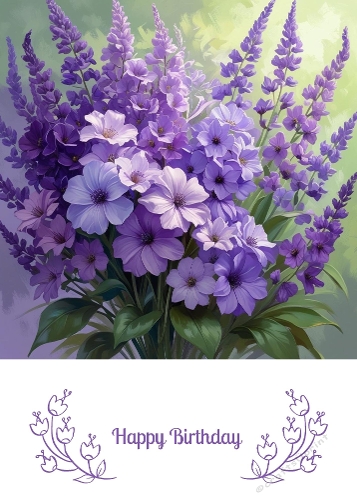 Purple Flowers 5 X 7. Card Front. 