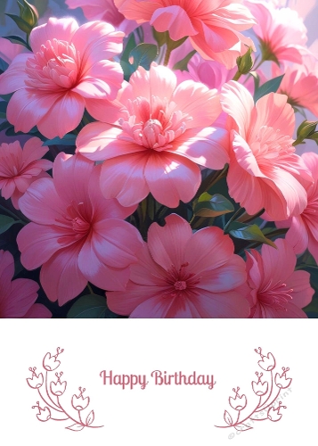 Pink Flowers 5 X 7. Card Front.