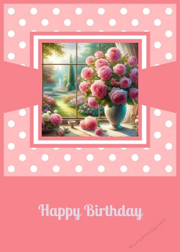 Pink Roses Birthday. 5 X 7 Card Front.