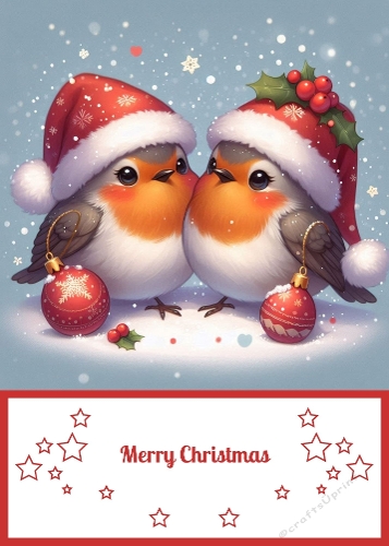  Christmas Robins 5 X 7 Card Front.