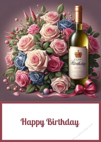 Birthday Wine and Flowers. 5 X 7 Card Front.