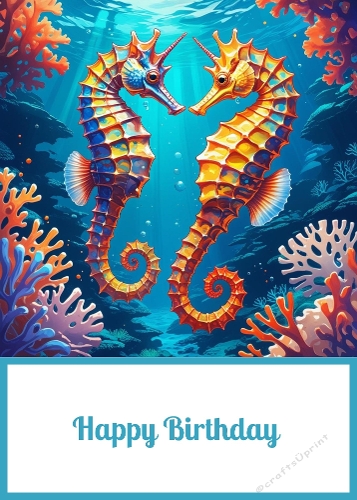 Seahorse Birthday 5 x 7 Card Front.