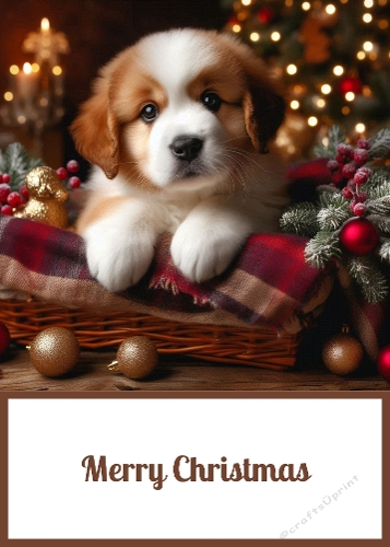 Cute Christmas Puppy 5 x 7 Card Front.