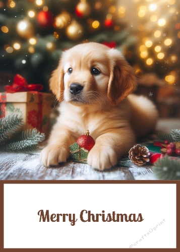 Cute Christmas Puppy 5 x 7 Card Front.