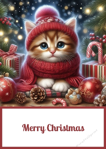 Cute Christmas Kitten 5 x 7 Card Front.