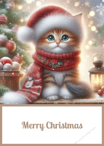 Cute Christmas Kitten 5 x 7 Card Front.