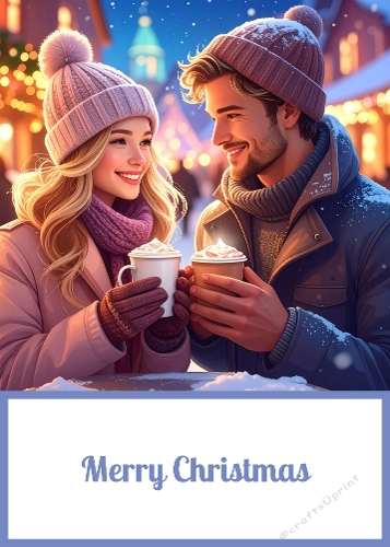 Christmas Cocoa Couple 5 X 7 Card Front.