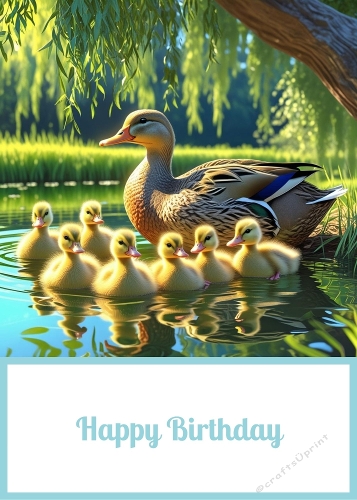 Cute Duck With Ducklings Birthday 5 X 7 Card Front.