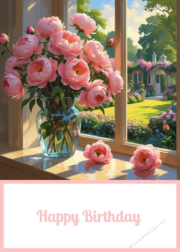 Pink Birthday Flowers 5 x 7 Card Front.