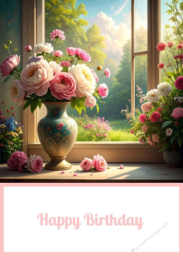 Pink Birthday Flowers 5 x 7 Card Front.