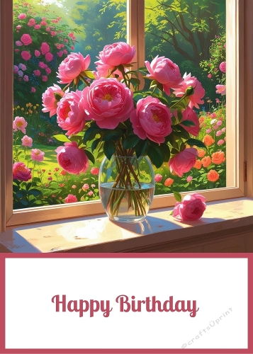 Pink Birthday Flowers 5 x 7 Card Front.