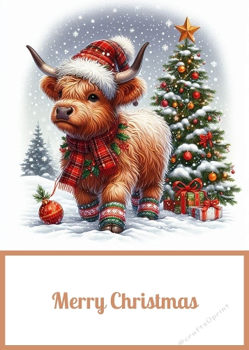 Christmas Highland Cow 5 X 7 Card Front.