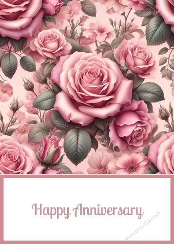 Pink Roses Anniversary 5 X 7 Card Front.