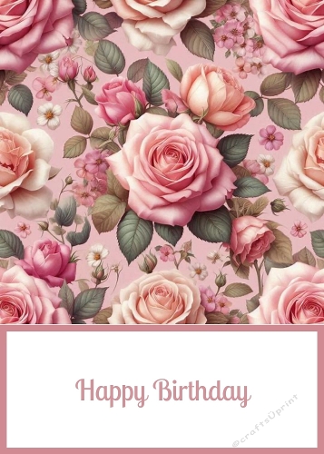 Pink Roses Birthday 5 X 7 Card Front.