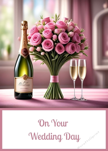 Wedding Bouquet And Champagne 5 X 7 Card Front.