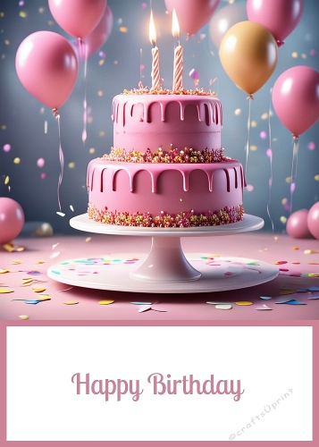 Pink Birthday Cake 5 X 7 Card Front.
