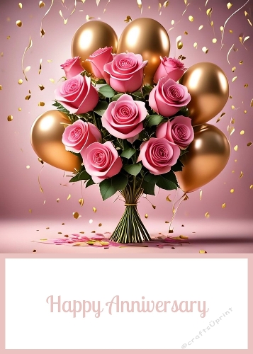 Anniversary Pink Roses 5 X 7 Card Front.