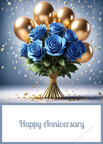 Anniversary Blue Roses 5 X 7 Card Front.