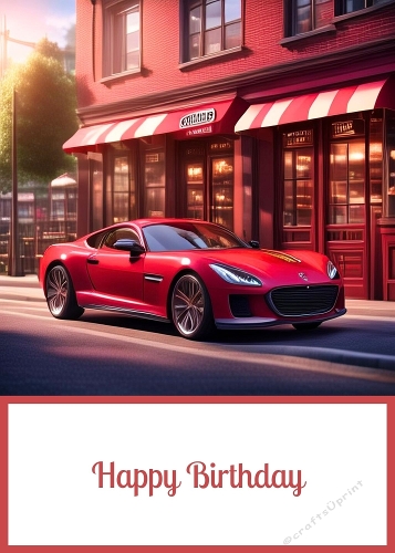 Red Sports Car Birthday 5 X 7 Card Front.