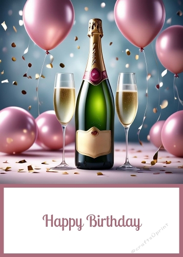 Birthday Champagne And Pink Balloons 5 X 7 Card Front
