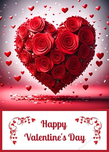 Valentines Red Roses Heart 5 X 7 Card Front.