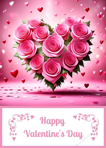 Valentines Pink Roses Heart 5 X 7 Card Front.