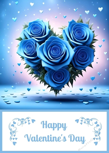 Valentines Blue Roses Heart 5 X 7 Card Front.