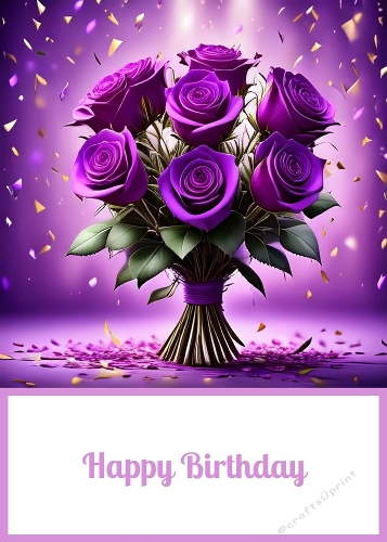 Purple Roses Bouquet Birthday 5 X 7 Card Front.