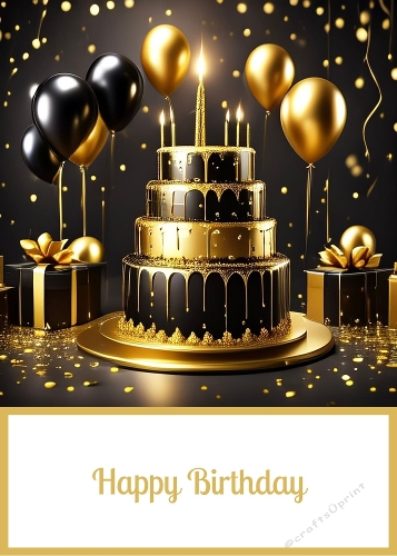 Black and Gold Birthday 5 X 7 Card Front.