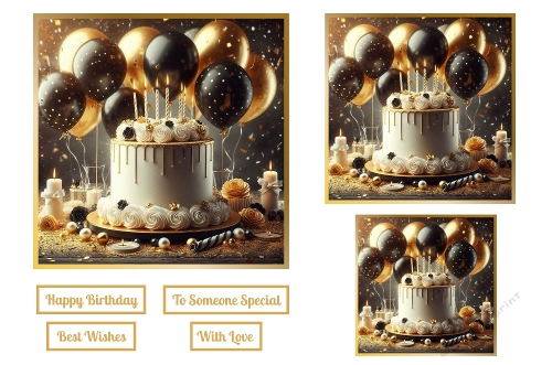 Gold and Black Birthday Theme Toppers.