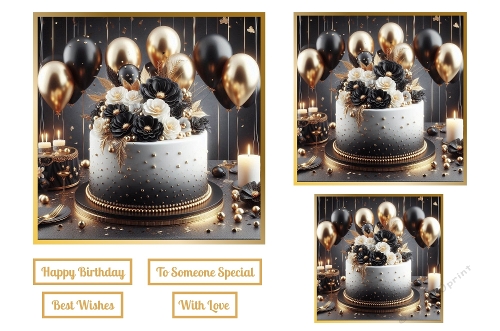 Gold and Black Birthday Theme Toppers.