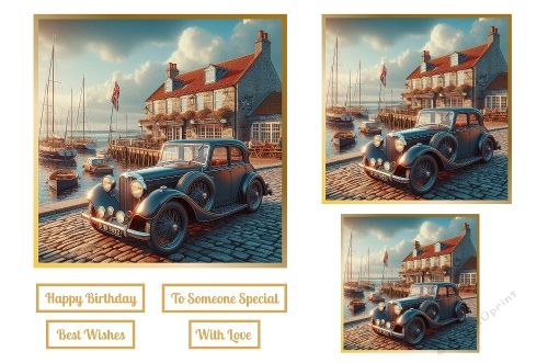 Classic Car By Pub and Harbour Toppers.