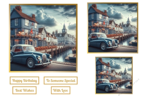 Classic Car By Pub and Harbour Toppers.