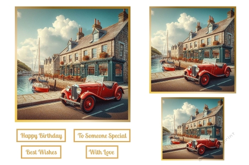 Classic Red Car By Pub and Harbour Toppers.