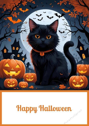 Cute Halloween Cat 5 X 7 Card Front.