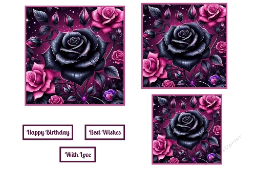 Birthday Black and Pink Roses Toppers.