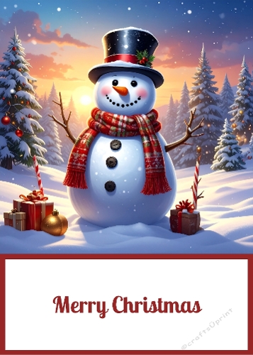 Christmas Snowman 5 X 7 Card Front.