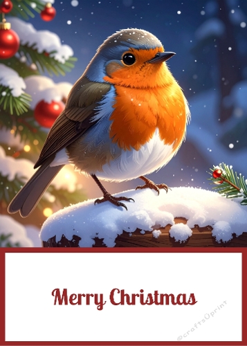 Beautiful Christmas Robin 5 X 7 Card Front.
