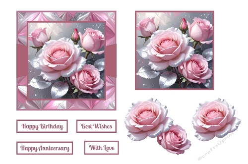 Beautiful Pink And Silver Roses Toppers With Decoupage.