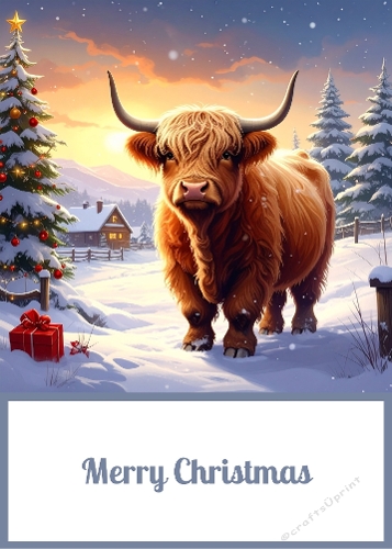 Christmas Highland Cow 5 X 7 Card Front.