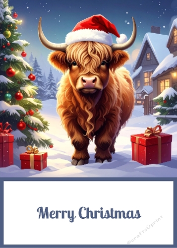 Christmas Highland Cow 5 X 7 Card Front.